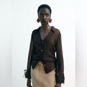 NWT ZARA SEMI-SHEER SHIRT SIZE M